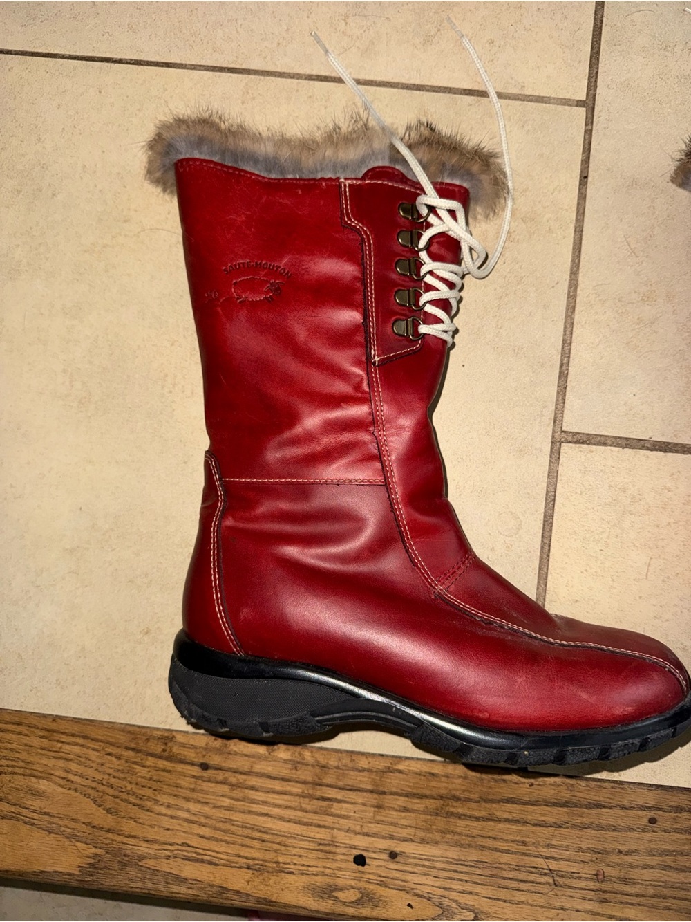 Women's Red Fur-Trim Lace-Up Winter Boot